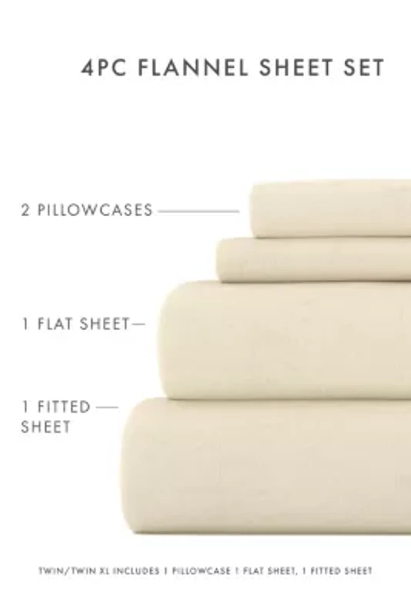 Sheet Set 4-Piece 100% Cotton Flannel Super Soft Bedding
