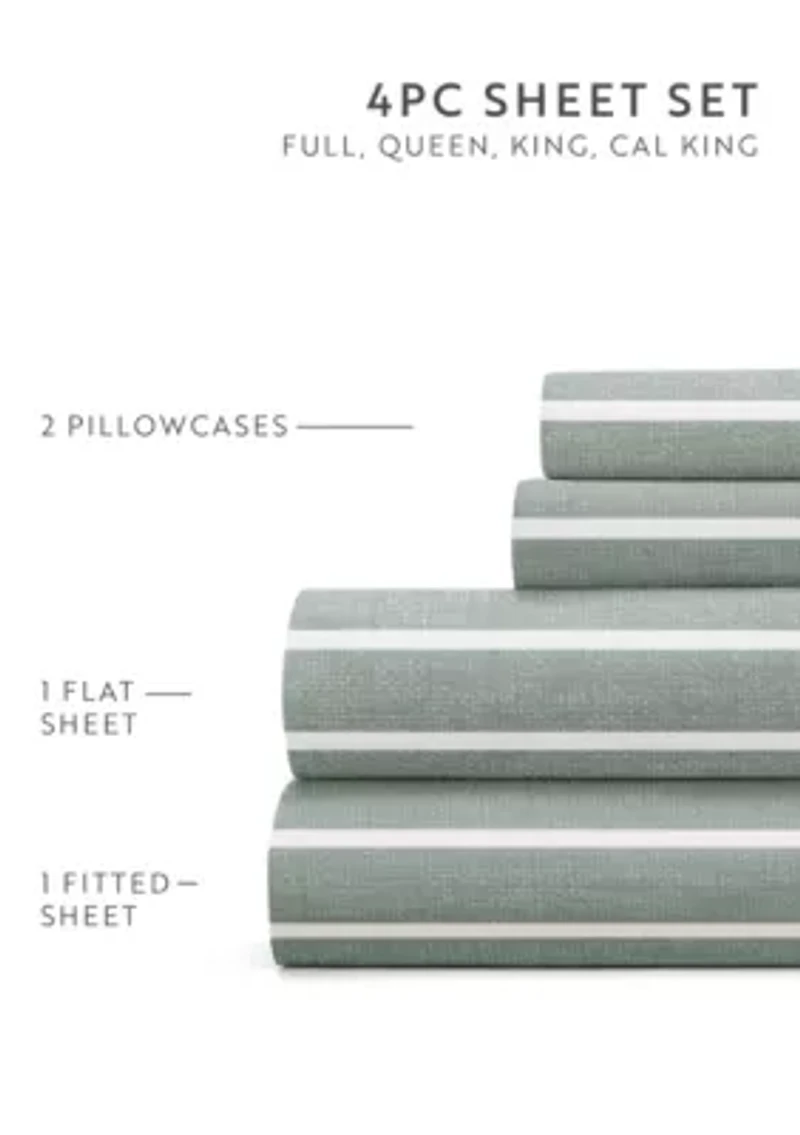 Sheet Set Patterned Microfiber Ultra Soft Bedding Distressed Awning Stripe