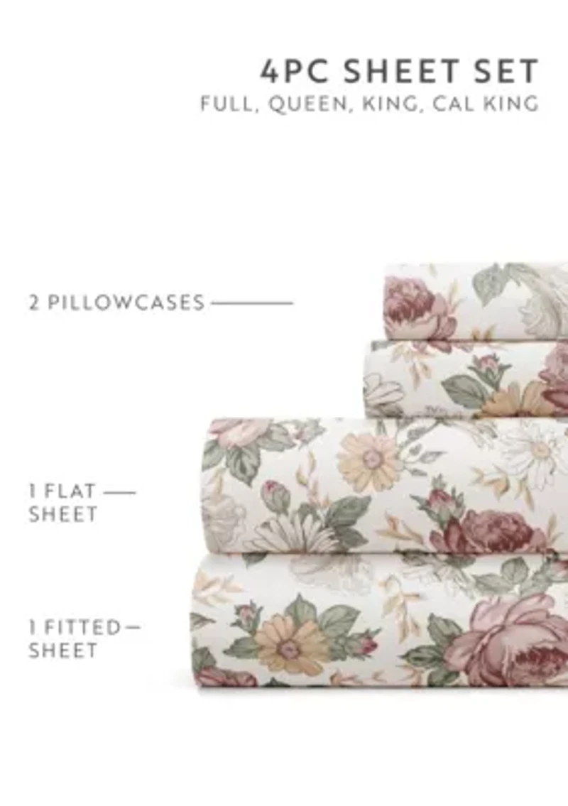 Sheet Set Patterned Microfiber Ultra Soft Bedding Blooming Floral