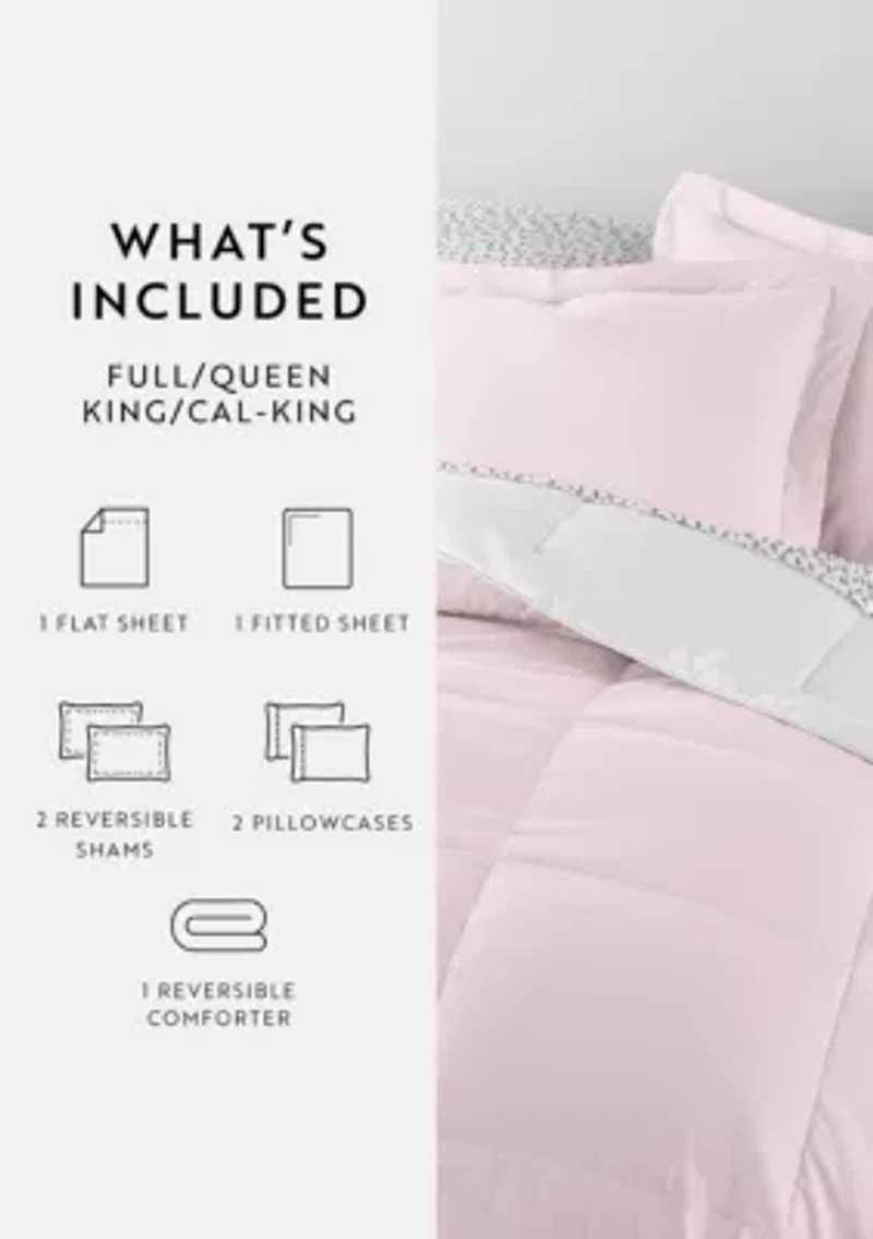 Bedding Bundle, Reversible Microfiber Comforter Set and Patterned Sheet