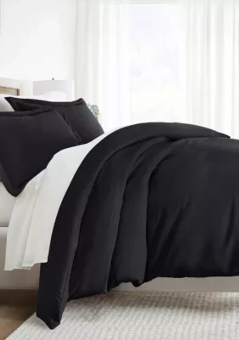 Bedding Bundle, Solid Duvet Cover Set, White Comforter and Patterned Sheet Set