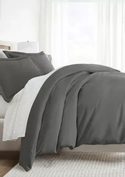 Bedding Bundle, Solid Duvet Cover Set, White Comforter and Patterned Sheet Set