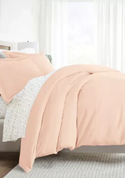 Bedding Bundle, Solid Duvet Cover Set, White Comforter and Patterned Sheet Set