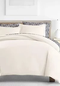 Bedding Bundle, Solid Duvet Cover Set, White Comforter and Patterned Sheet Set