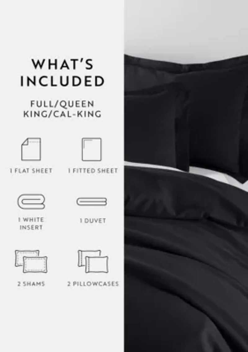 Bedding Bundle, Solid Duvet Cover Set, White Comforter and Patterned Sheet Set