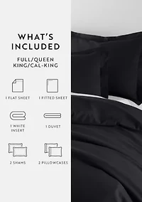 Bedding Bundle, Solid Duvet Cover Set, White Comforter and Patterned Sheet Set