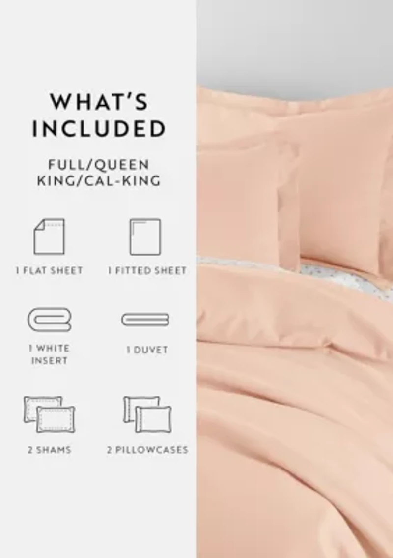 Bedding Bundle, Solid Duvet Cover Set, White Comforter and Patterned Sheet Set