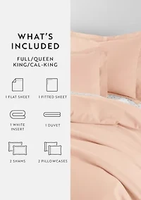 Bedding Bundle, Solid Duvet Cover Set, White Comforter and Patterned Sheet Set