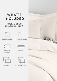 Bedding Bundle, Solid Duvet Cover Set, White Comforter and Patterned Sheet Set