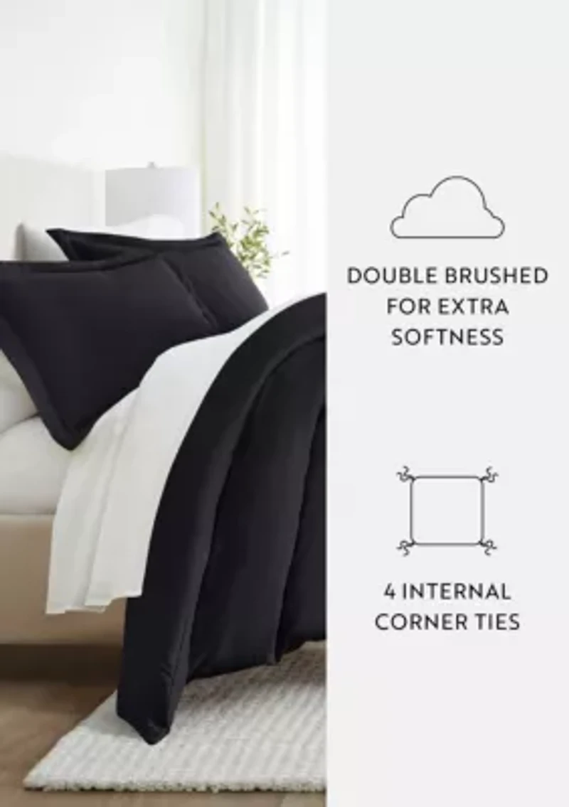 Bedding Bundle, Solid Duvet Cover Set, White Comforter and Patterned Sheet Set