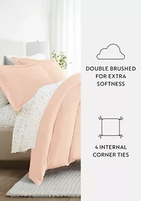 Bedding Bundle, Solid Duvet Cover Set, White Comforter and Patterned Sheet Set