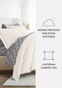 Bedding Bundle, Solid Duvet Cover Set, White Comforter and Patterned Sheet Set