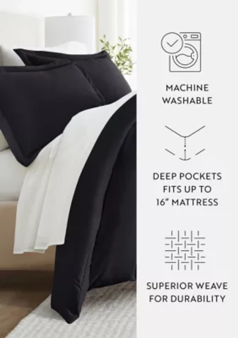 Bedding Bundle, Solid Duvet Cover Set, White Comforter and Patterned Sheet Set