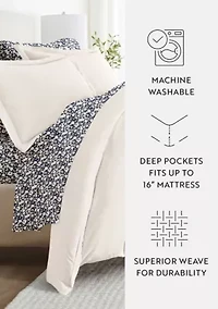 Bedding Bundle, Solid Duvet Cover Set, White Comforter and Patterned Sheet Set