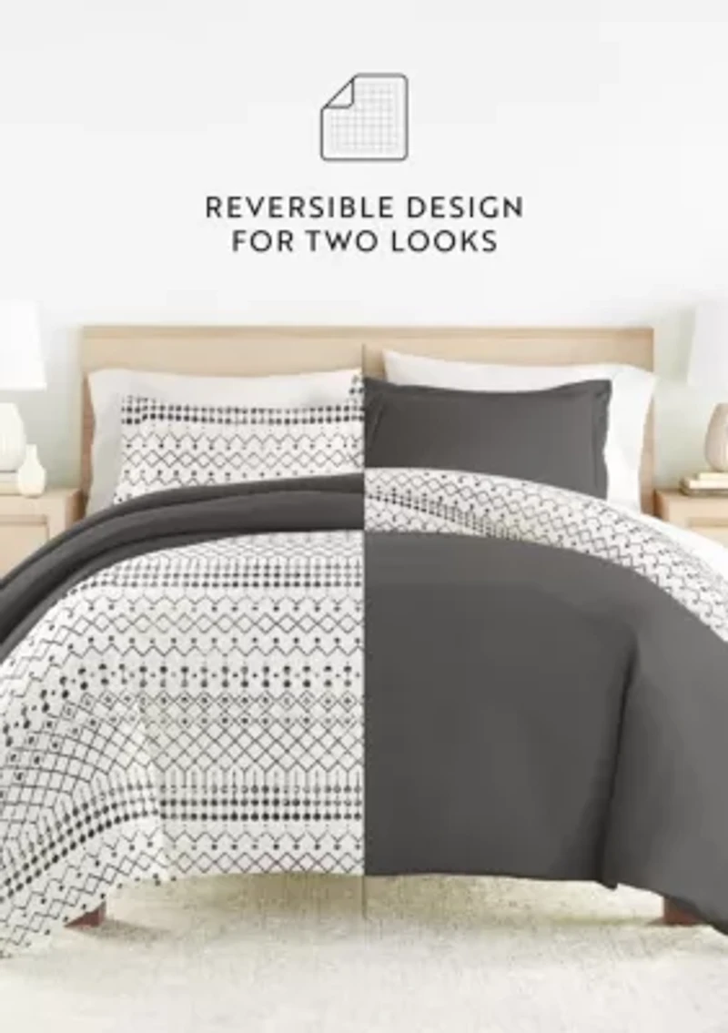 Bedding Bundle, Patterned Duvet Cover Set, White Comforter and Solid Sheet Set