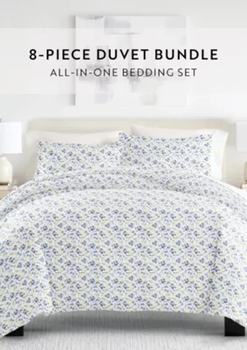 Bedding Bundle, Patterned Duvet Cover Set, White Comforter and Solid Sheet Set