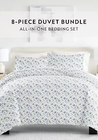Bedding Bundle, Patterned Duvet Cover Set, White Comforter and Solid Sheet Set