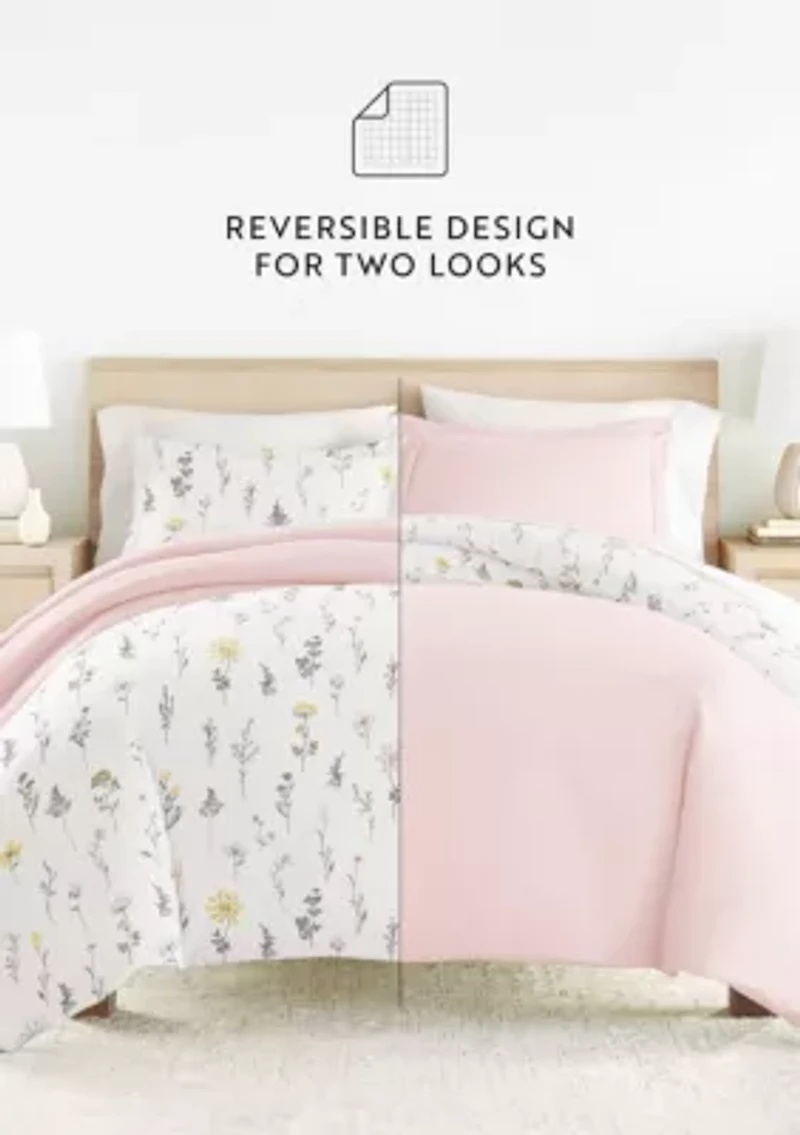 Bedding Bundle, Patterned Duvet Cover Set, White Comforter and Solid Sheet Set