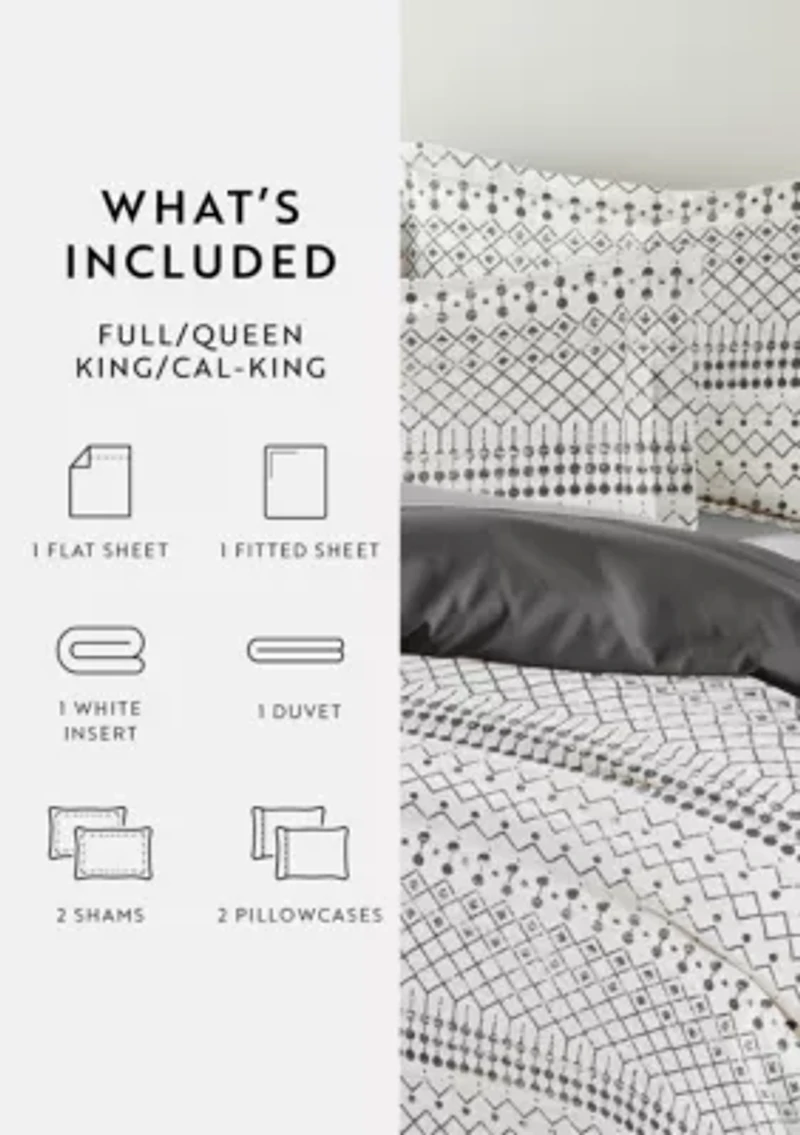 Bedding Bundle, Patterned Duvet Cover Set, White Comforter and Solid Sheet Set