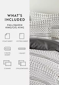 Bedding Bundle, Patterned Duvet Cover Set, White Comforter and Solid Sheet Set