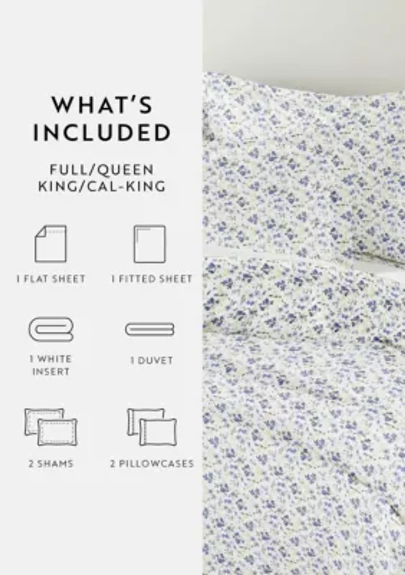 Bedding Bundle, Patterned Duvet Cover Set, White Comforter and Solid Sheet Set