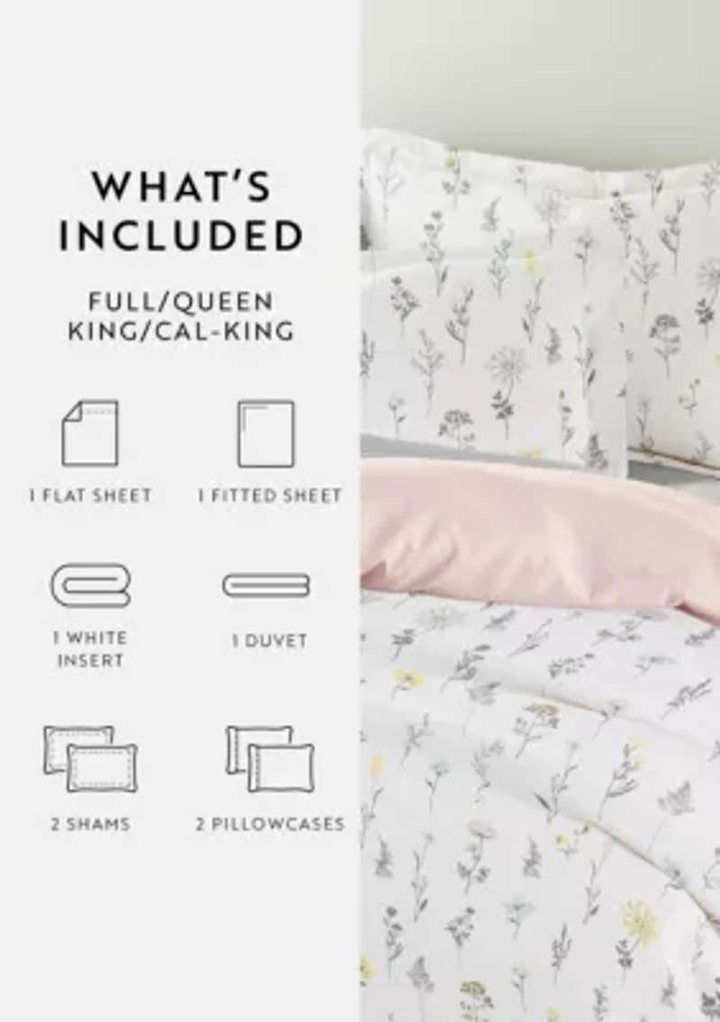 Bedding Bundle, Patterned Duvet Cover Set, White Comforter and Solid Sheet Set