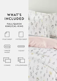 Bedding Bundle, Patterned Duvet Cover Set, White Comforter and Solid Sheet Set