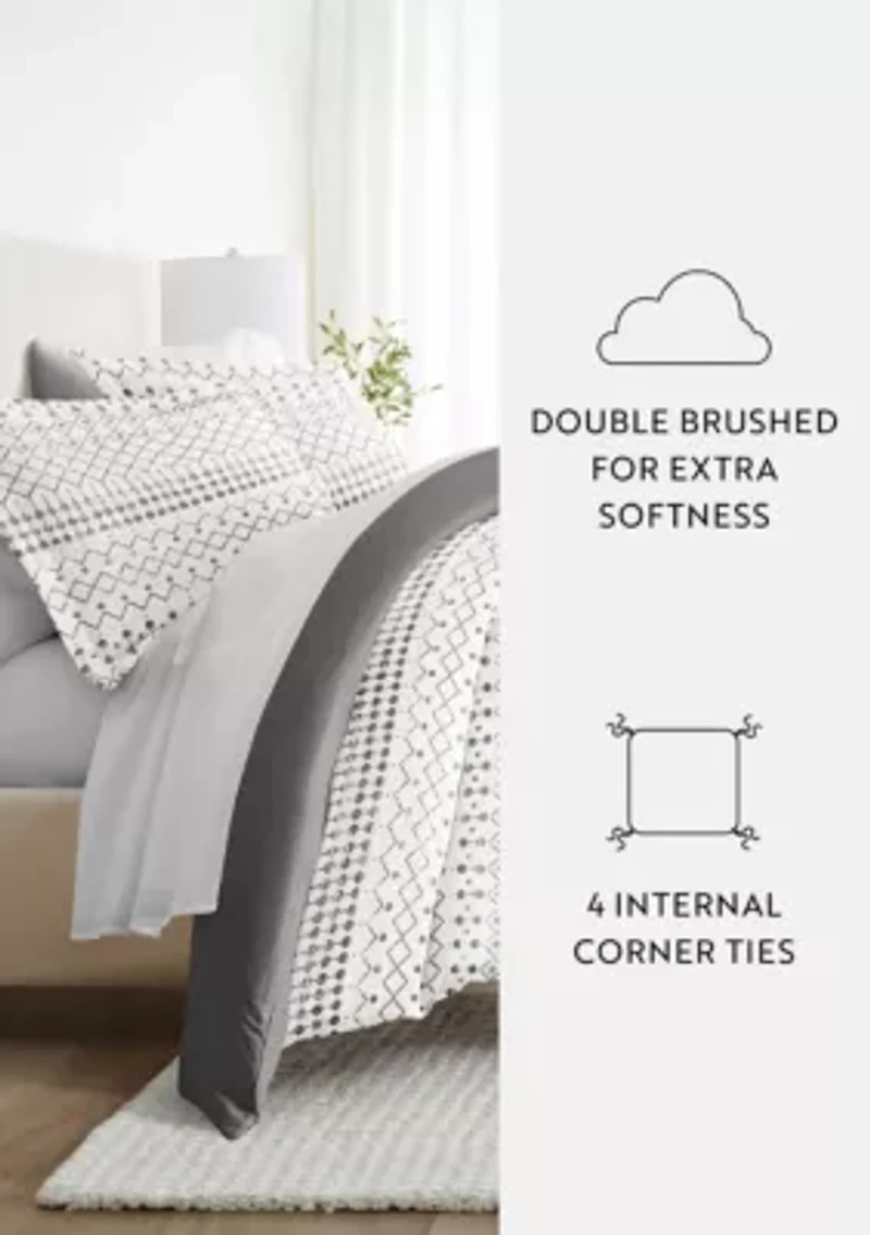 Bedding Bundle, Patterned Duvet Cover Set, White Comforter and Solid Sheet Set