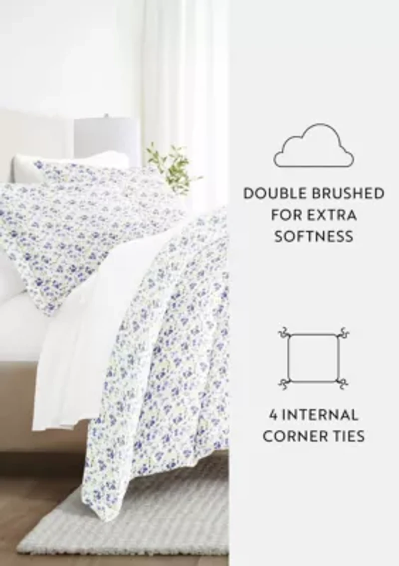 Bedding Bundle, Patterned Duvet Cover Set, White Comforter and Solid Sheet Set
