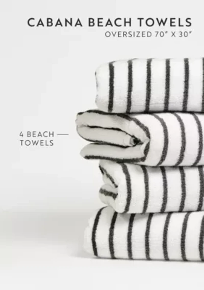 2-Pack 100% Cotton Gray Stripe Cabana Beach Towels