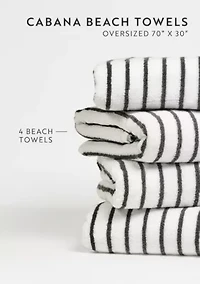 2-Pack 100% Cotton Gray Stripe Cabana Beach Towels