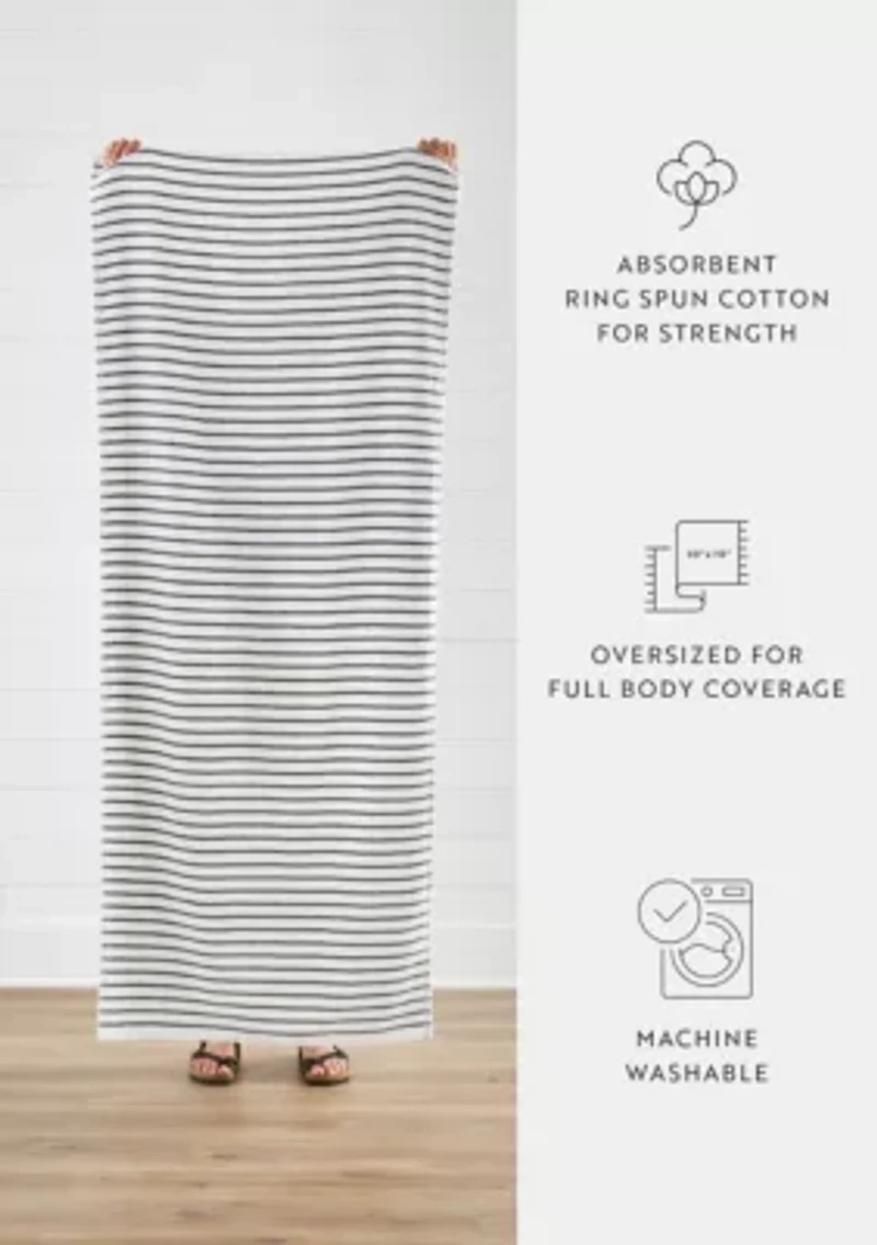 2-Pack 100% Cotton Gray Stripe Cabana Beach Towels