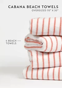 4-Pack 100% Cotton Navy Stripe Cabana Beach Towels