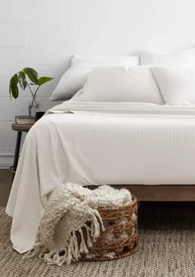 Premium Striped Embossed 4 Piece Bed Sheet Set