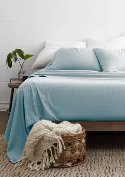 Premium Striped Embossed 4 Piece Bed Sheet Set
