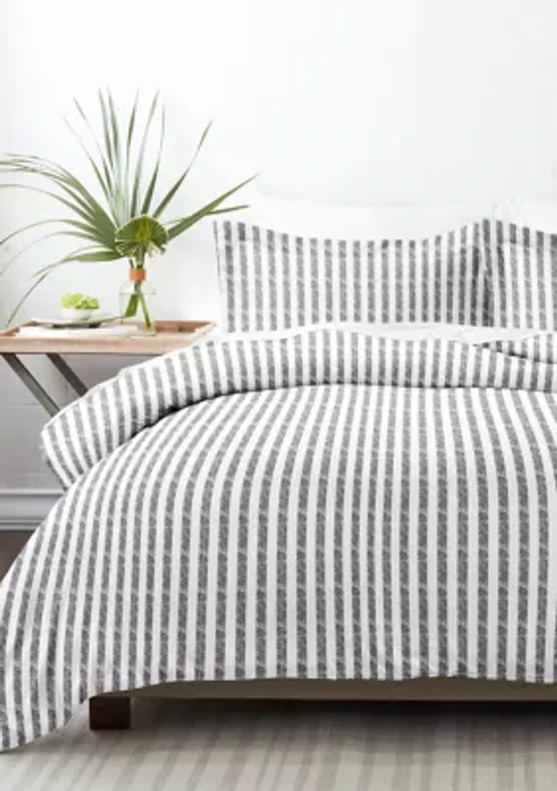 Premium Ultra Soft 3 Piece Puffed Rugged Stripes Duvet Cover Set