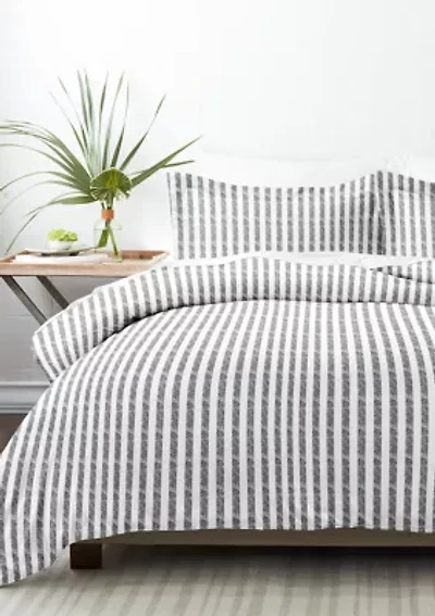 Premium Ultra Soft 3 Piece Puffed Rugged Stripes Duvet Cover Set