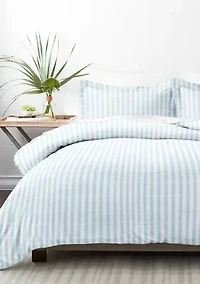 Premium Ultra Soft 3 Piece Puffed Rugged Stripes Duvet Cover Set