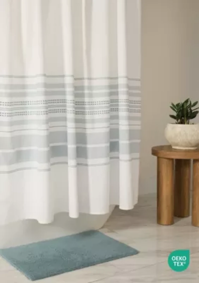 Cotton Blend Striped Shower Curtain