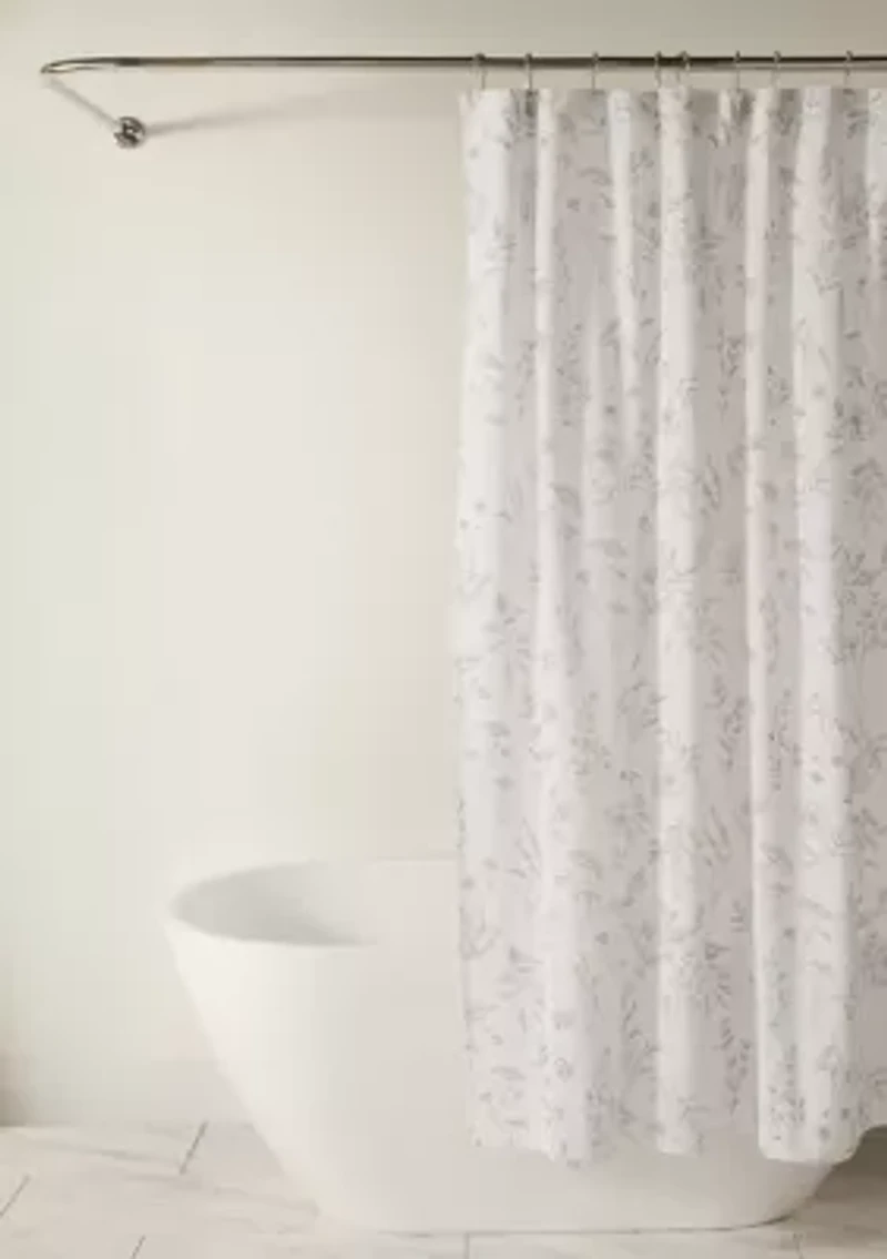 Cotton Blend Floral Print Shower Curtain