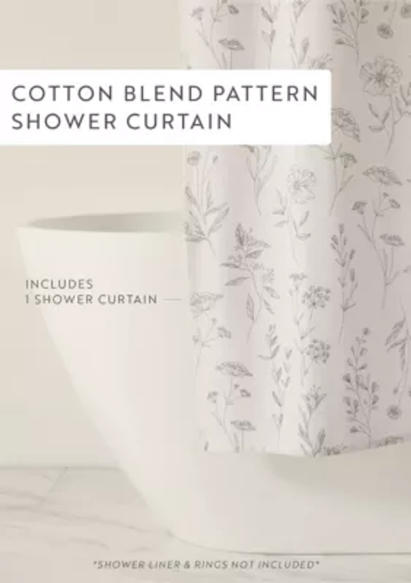 Cotton Blend Floral Print Shower Curtain
