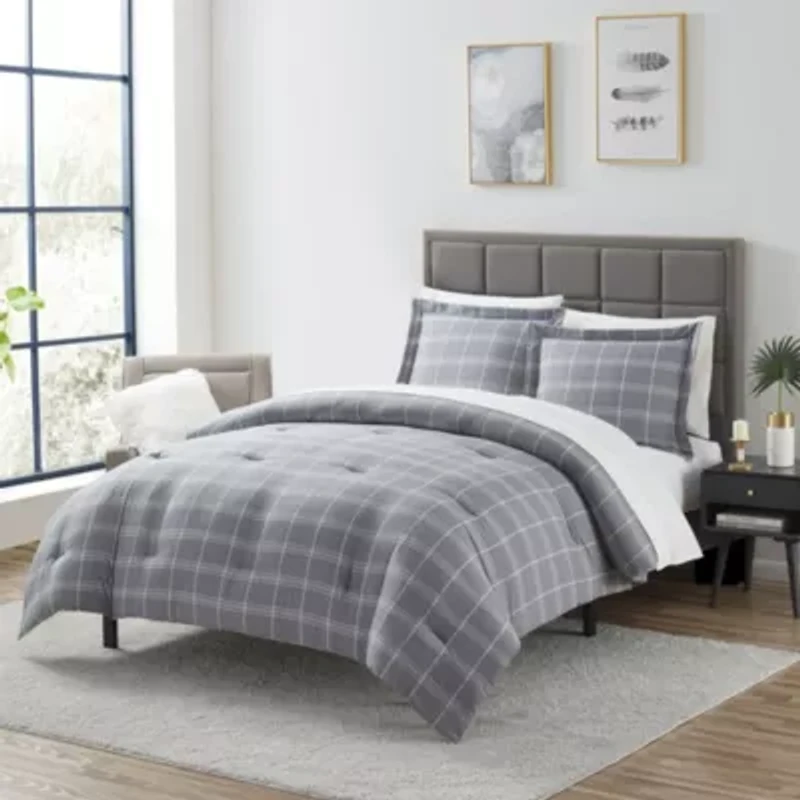 Chambray Weave Plaid Bed a Bag Comforter & Sheet Set