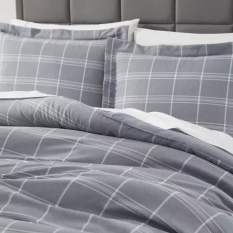 Chambray Weave Plaid Bed a Bag Comforter & Sheet Set