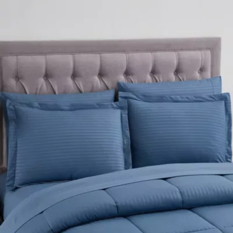 8 Piece Bed A Bag Hotel Dobby Embossed Comforter Sheet Skirt Sham Set