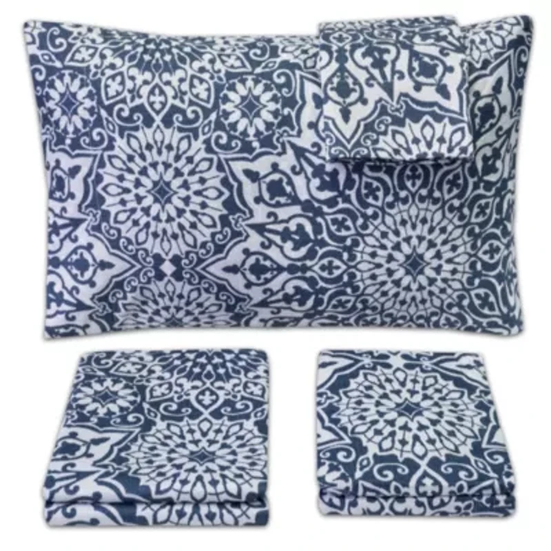 Oasis Blue Mandala Printed 4-Piece Microfiber Sheet Set