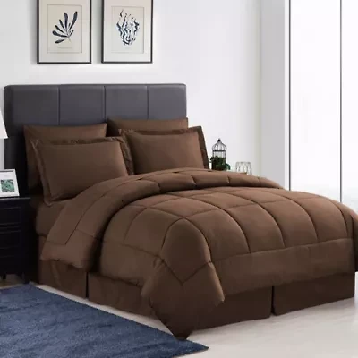 8 Piece Bed A Bag Greek Key Comforter Sheet Skirt Sham Set