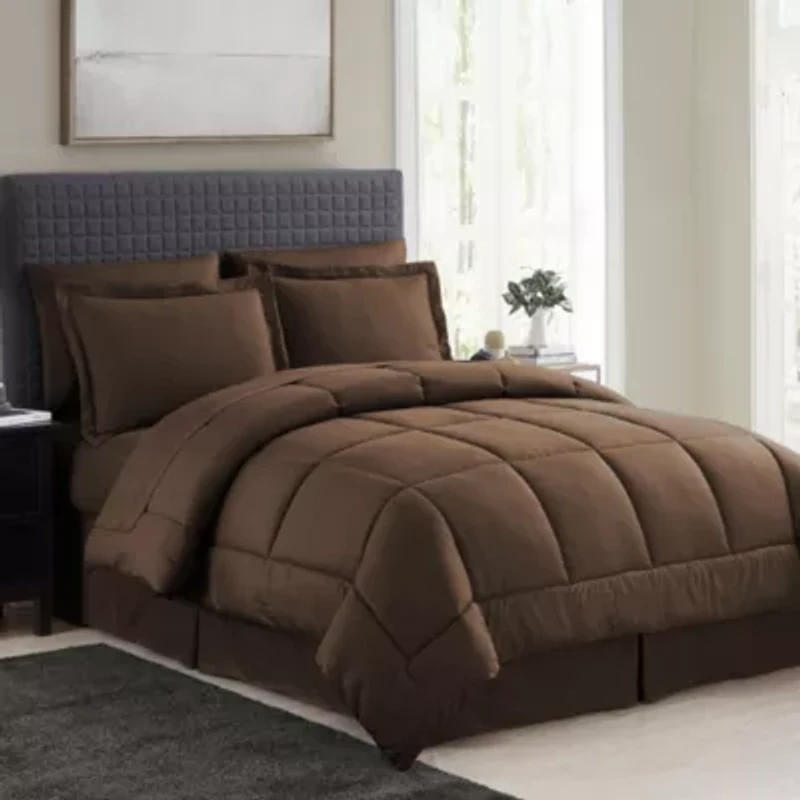 8 Piece Bed A Bag Checkered Comforter Sheet Skirt Sham Set