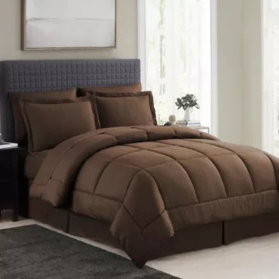 8 Piece Bed A Bag Checkered Comforter Sheet Skirt Sham Set