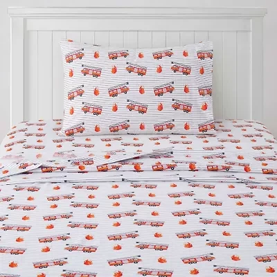 Fire Engine Truck Kids Microfiber Sheet Set