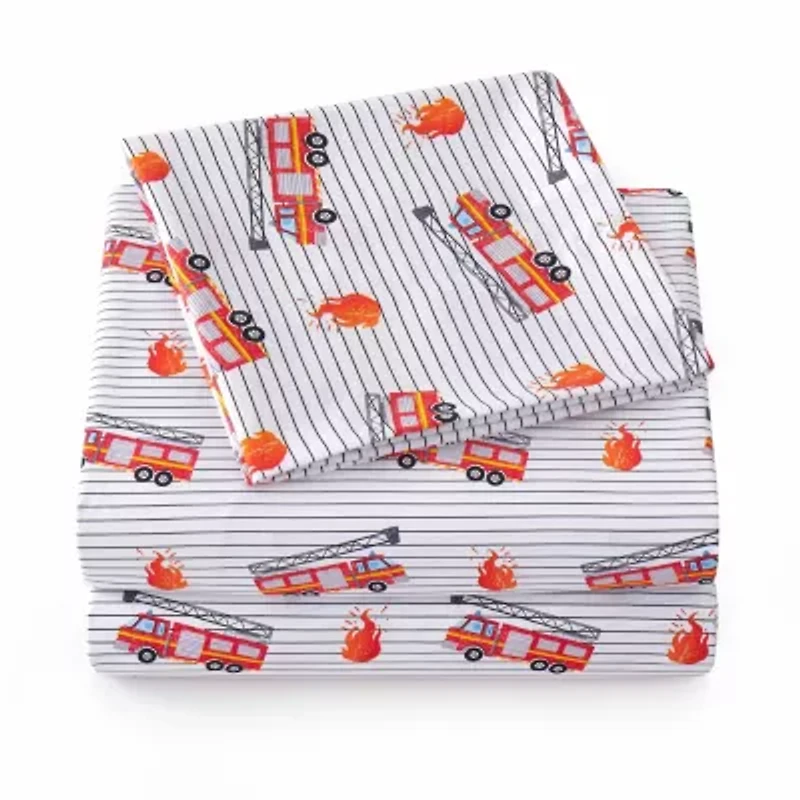 Fire Engine Truck Kids Microfiber Sheet Set